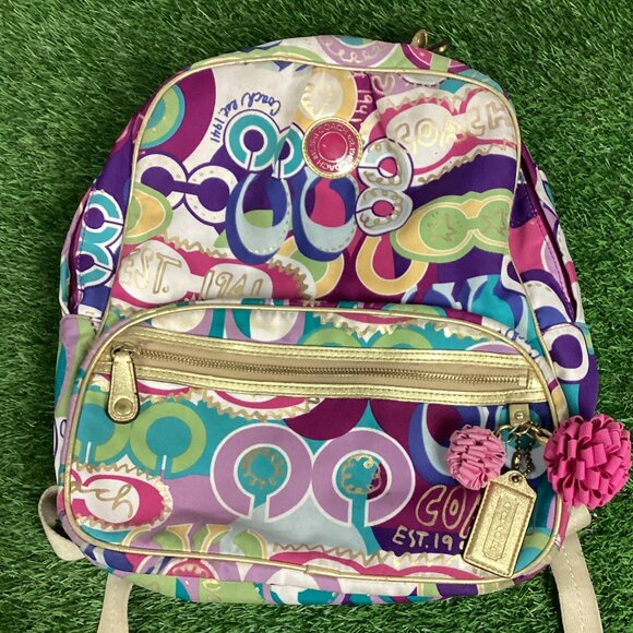 Coach Poppy Graffiti Multicolor & Gold Backpack - Picture 1 of 16